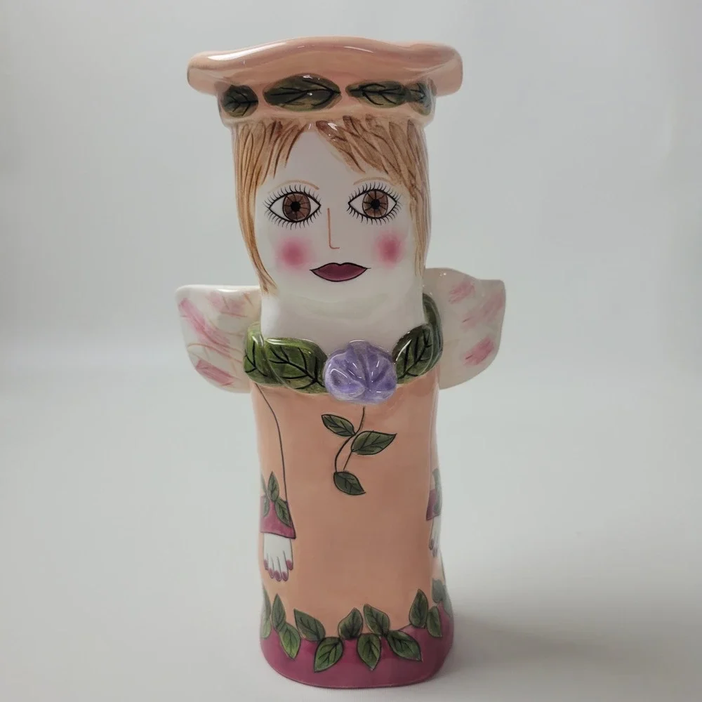 Bella Casa by Ganz Susan Paley Serena Ceramic Figural Bud Vase Peach Pink Angel